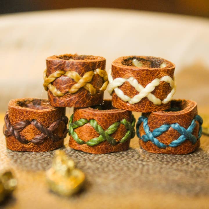 Simple leather dreadlock bead or beard bead with cross for wholesale by Nomadu