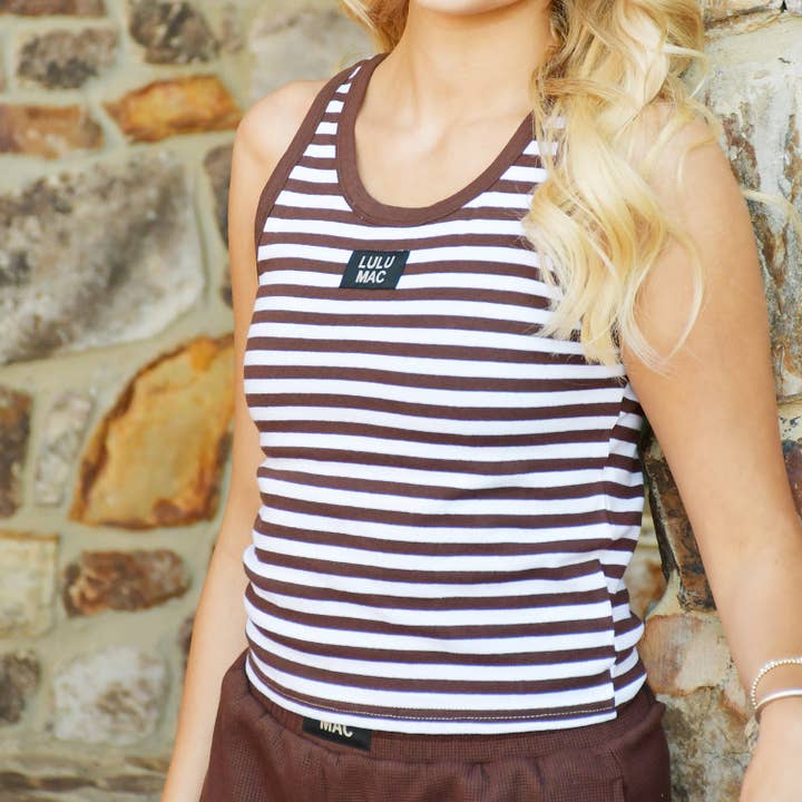LM-STRIPE Tank-BROWN for wholesale by Girlie Girl Originals