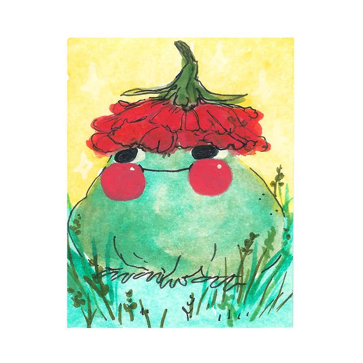 Mini Print - "Frog in Flower Hat" - 3x4" for wholesale by Rebekah Evans Art