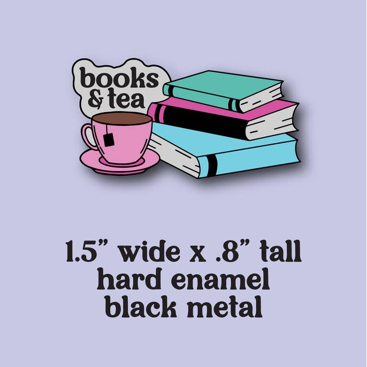 whimsy & zest - Wholesale Lapel Pin/Button - books and tea enamel pin1