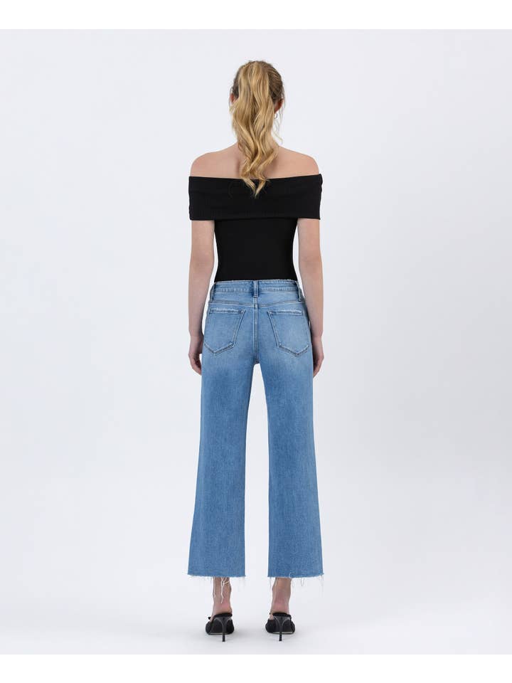WELL BALANCED HIGH RISE RAW HEM CROP SLIM WIDE JEANS F6086 for wholesale on Faire5