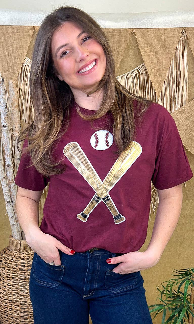 Sugar Stitch - Vente T-shirt à imprimés – femme - T-shirt graphique de baseball à sequins avec battes croisées3