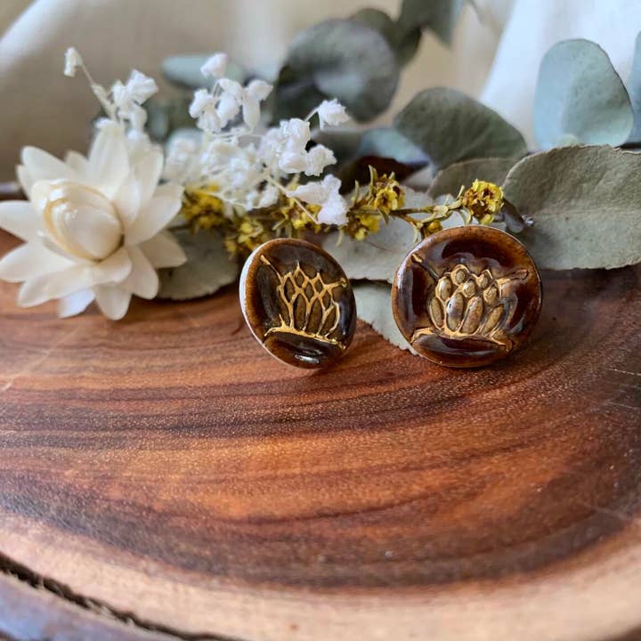 Wolf and Clay Pty Ltd - Wholesale Stud/post earrings - Succulent Stud Porcelain Earrings with Gold4