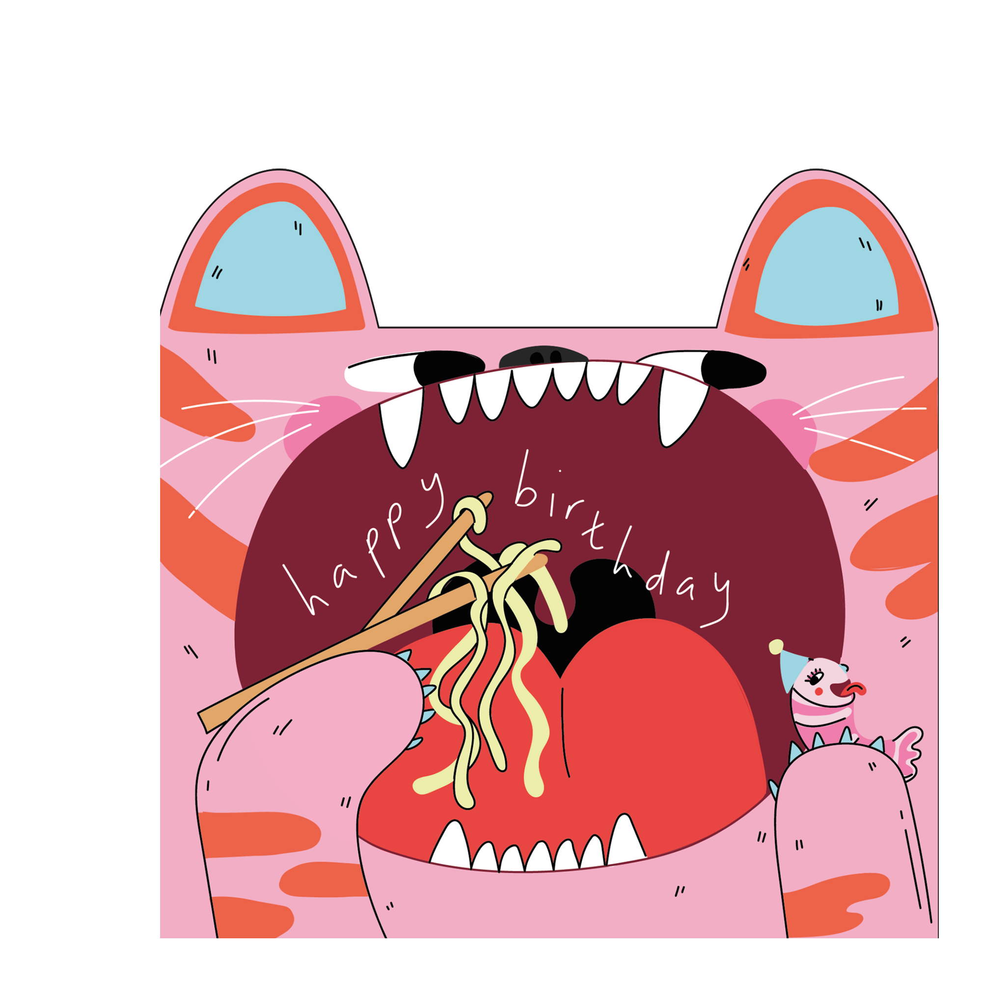 Eat the Moon | Greeting cards and stationery – Großhandel Geburtstagskarten – Tiger isst Nudeln - Die-cut Kinder-Grußkarte2