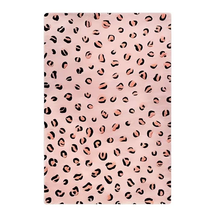 Pink and Black Leopard Print Hand Tufted Wool Rug for wholesale by Maia Homes