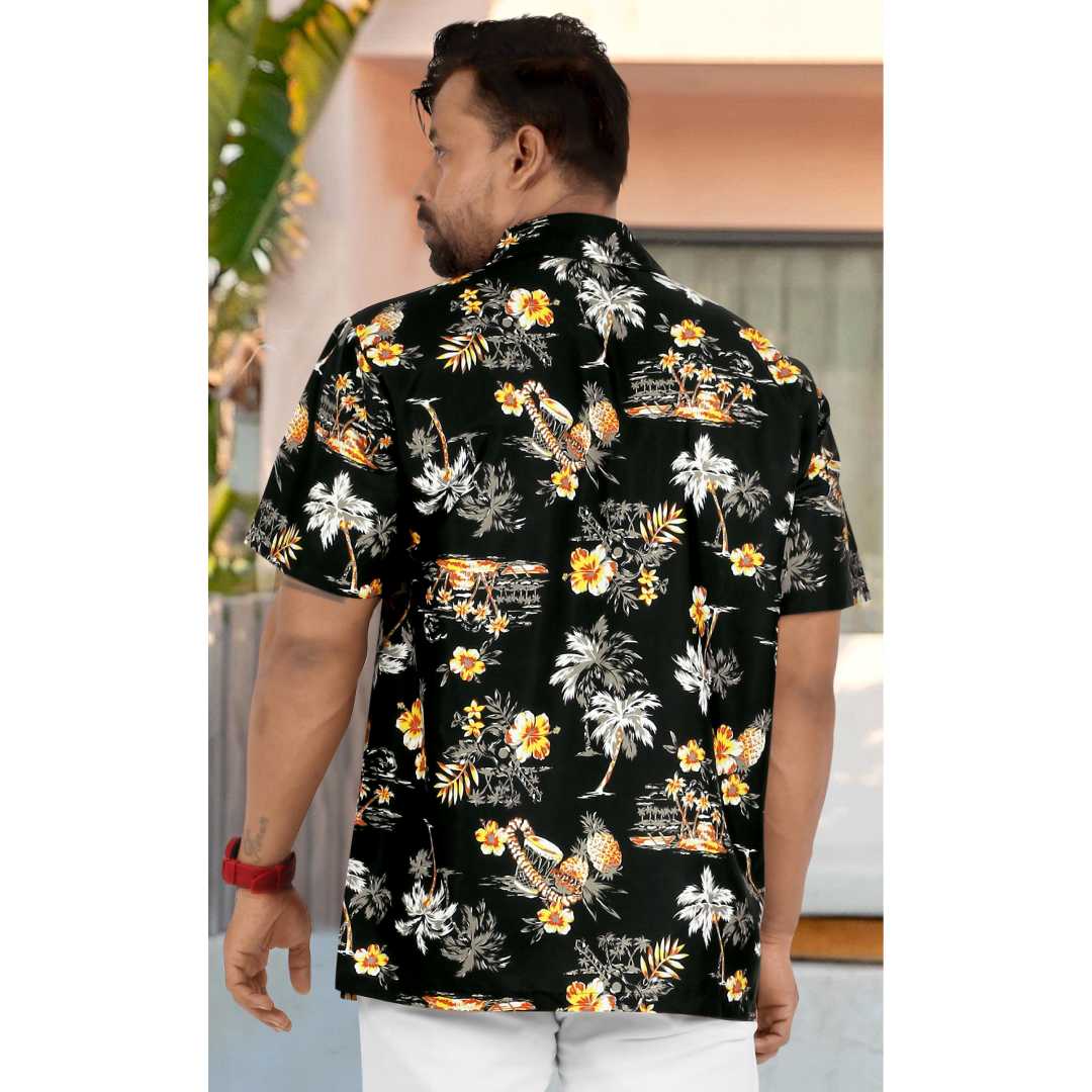 La Leela Men's Palm Tree and Floral Printed Black Shirt for wholesale on Faire3