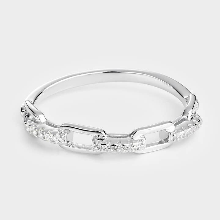 Itemporality - Wholesale Multi-Stone Ring - Silver ring with flat links and white zircons