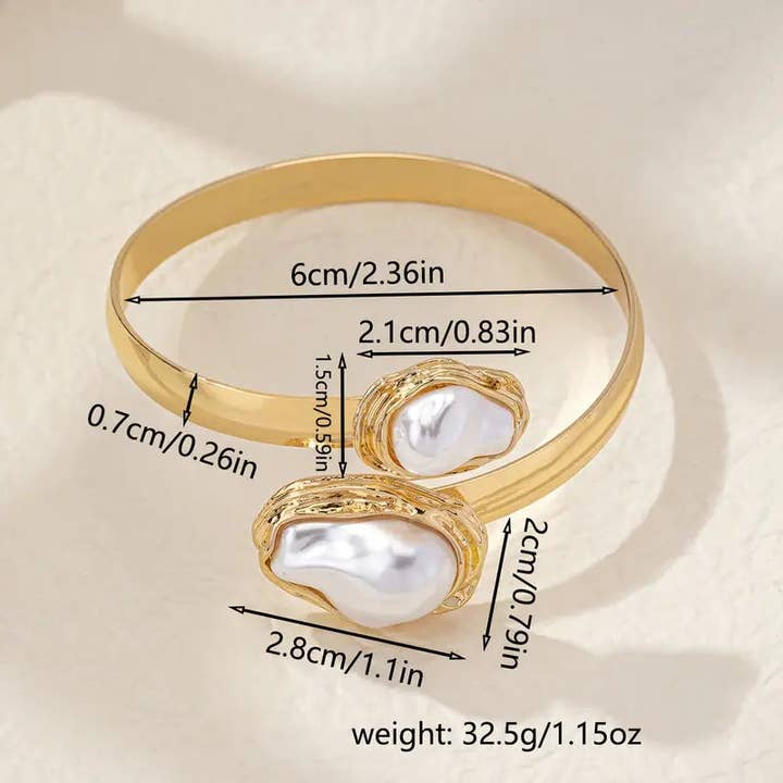 Huis Van Merken - Wholesale Cuff Bracelet - 14K Gold Plated Pearl Open Cuff Bracelet – Adjustable Fashion Jewelry for Women5