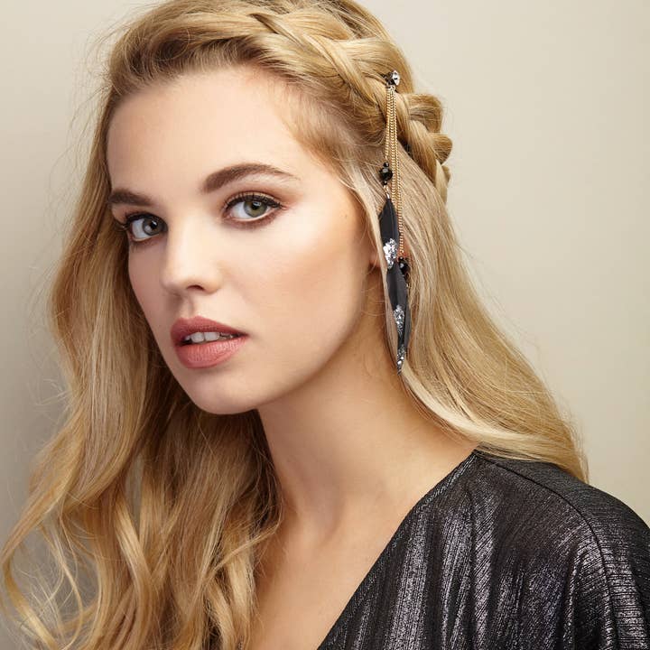 QueenMee Accessories - Wholesale Hair Clip - Women's - Feather Hair Clips with Glitter2