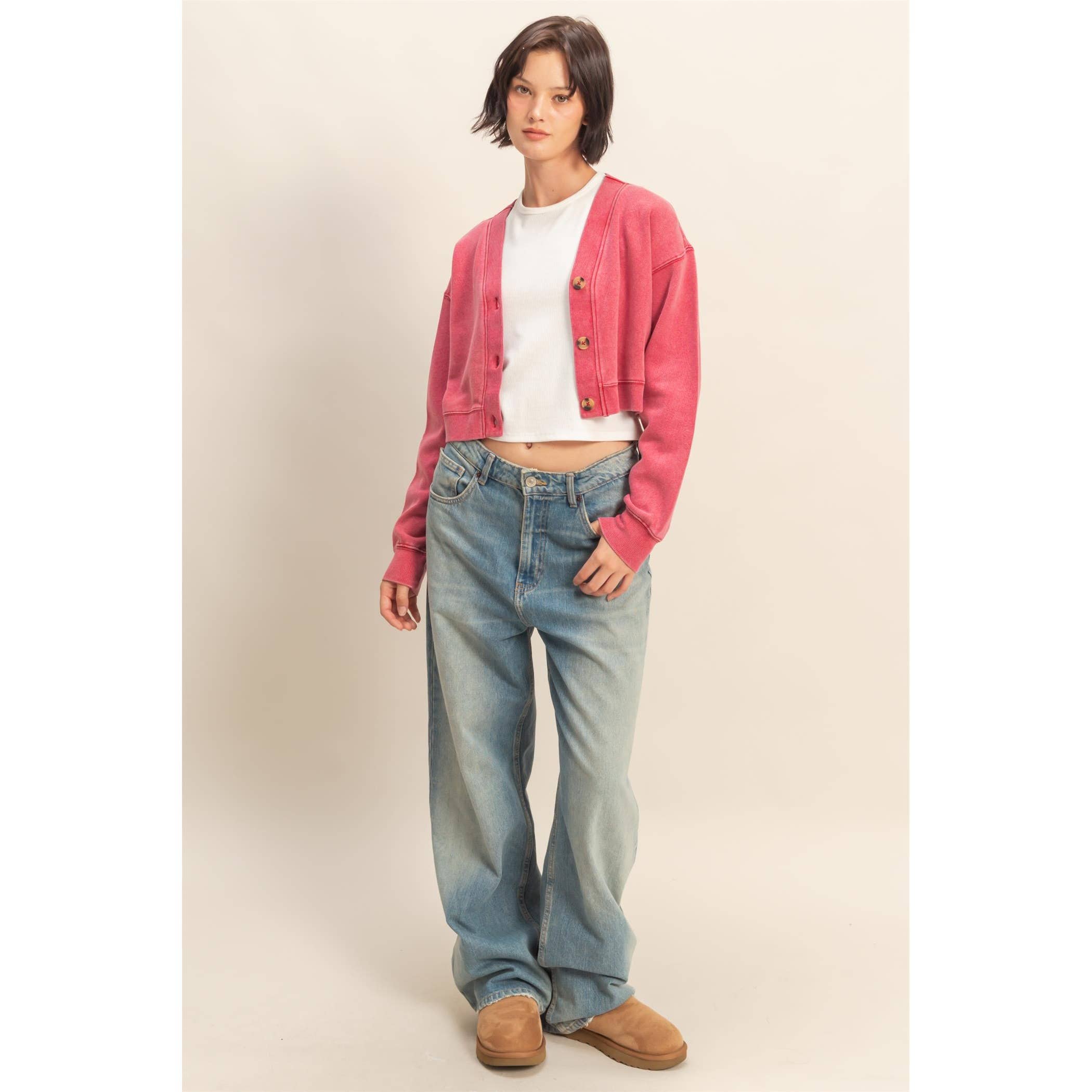 Double Zero - Wholesale Cardigan - Women's - Washed French Terry Cropped Cardigan26