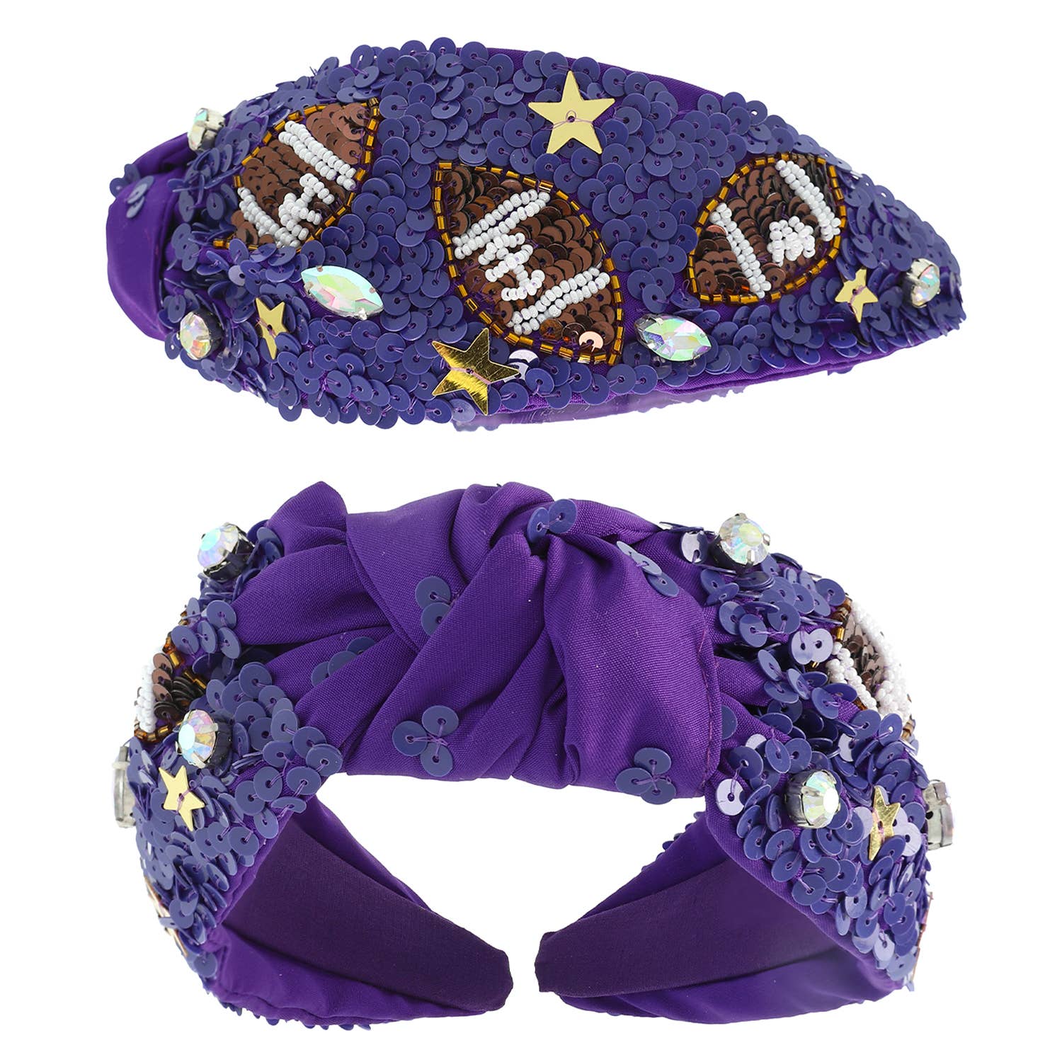 SP Sophia Collection - Wholesale Fashion Headband - Women's - Football Top Knotted Jeweled Beaded Headband 6