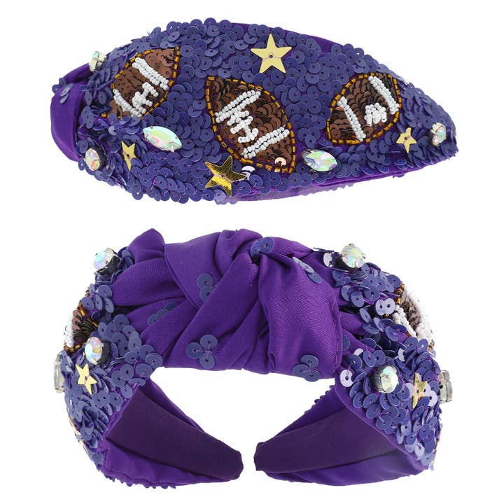 SP Sophia Collection - Wholesale Fashion Headband - Women's - Football Top Knotted Jeweled Beaded Headband 6