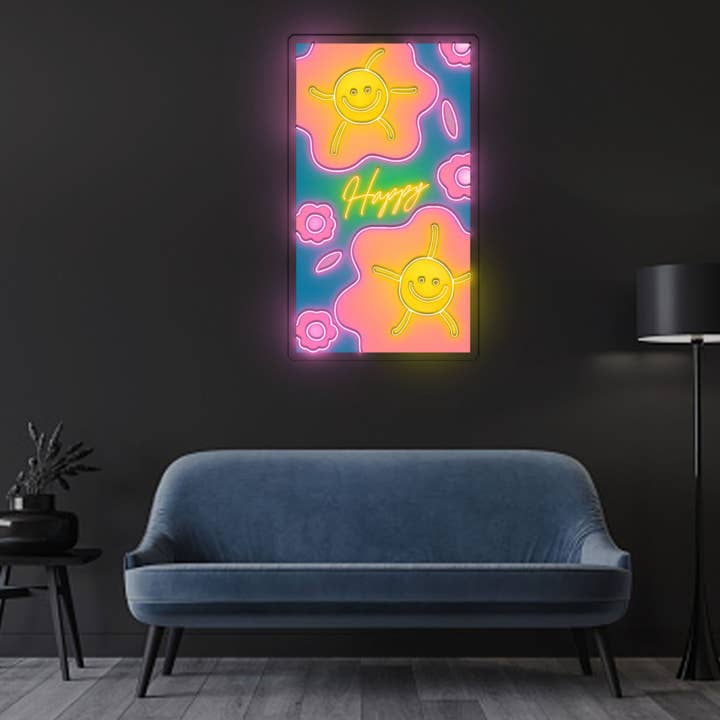 Happy Neon Sign x Acrylic Artwork for wholesale by BeNeonUnicorn