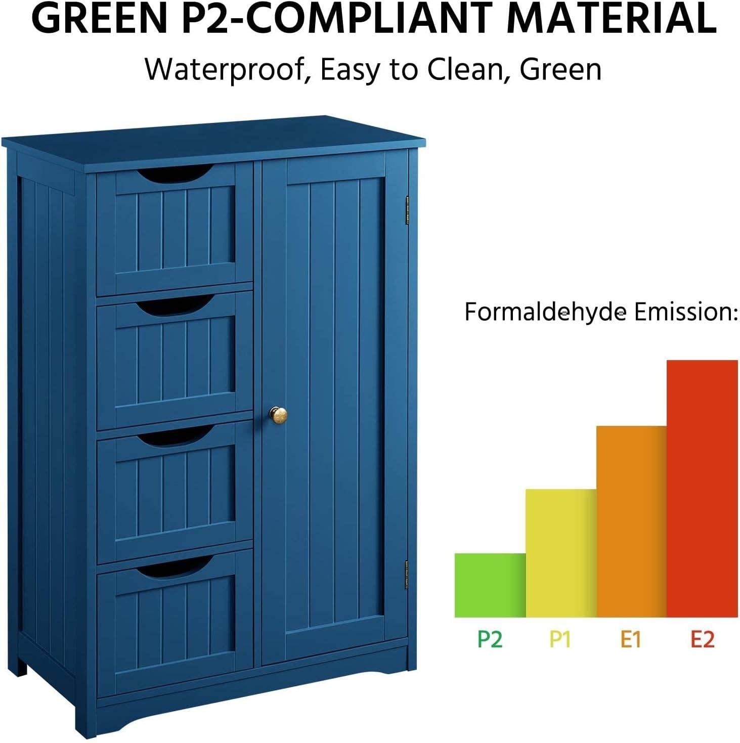 Navy Blue Wooden Bathroom Floor Cabinet With 4 Drawers And Cupboard for wholesale on Faire9