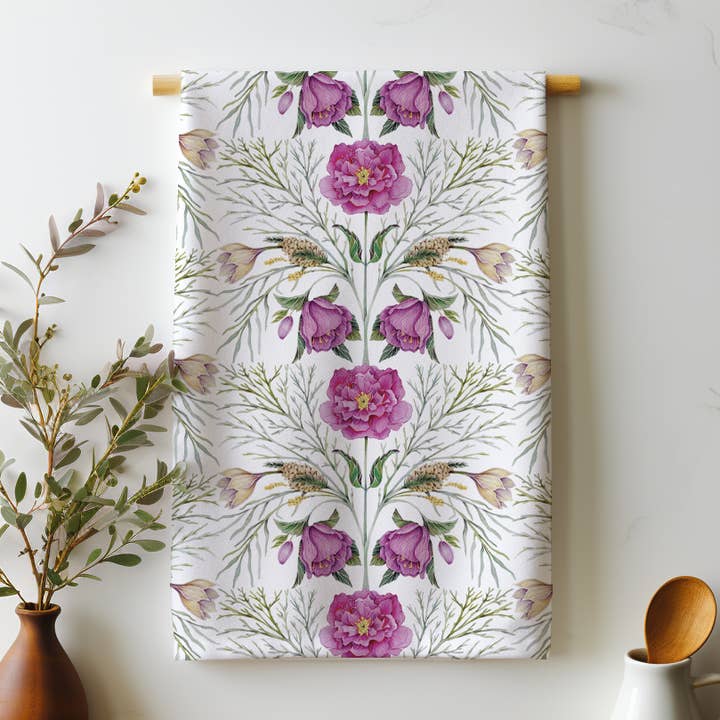 Pinecone and Branch Organic Linen Tea Towel for wholesale by Sarah Rose