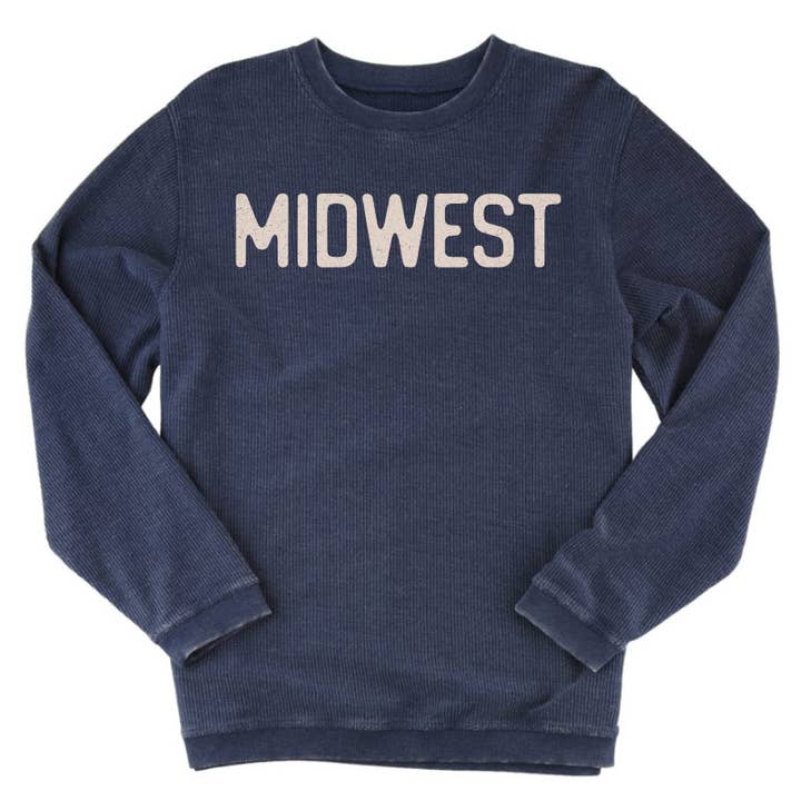 Sudadera de cuello redondo unisex con canalé Midwest. Azul marino. para venta al por mayor de Up North Boutique