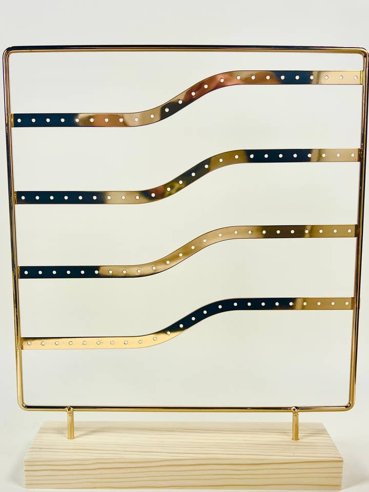 Gold and wood rectangular earring display for wholesale by COSMOS