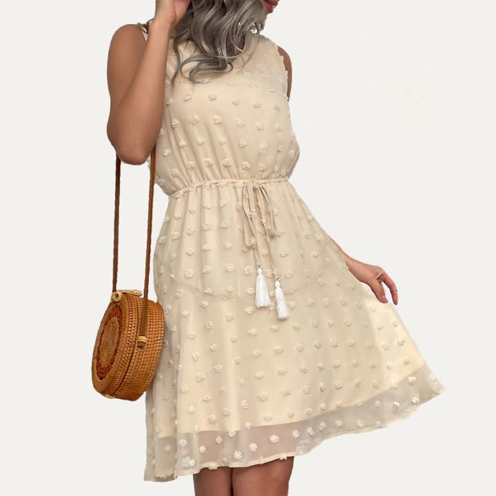 Lasting Summer Swiss Dot V-Neck Sleeveless Mini Dress for wholesale by The Moment Collection
