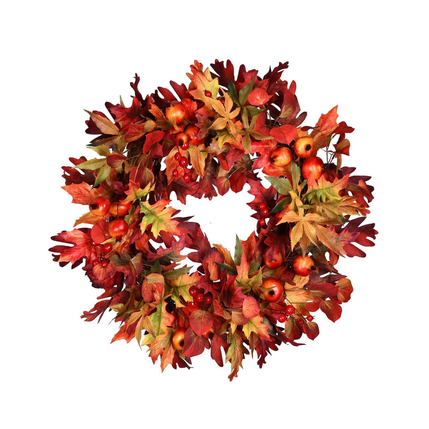 Mills Floral Company – wholesale Wreath – Fall Leaf And Pomegranate Berry Wreath - 26 Inch0