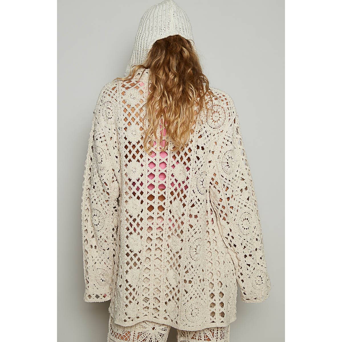 Pol Clothing - Vente Chemise à col boutonné – femme - Chemise boutonnée surdimensionnée en crochet uni9