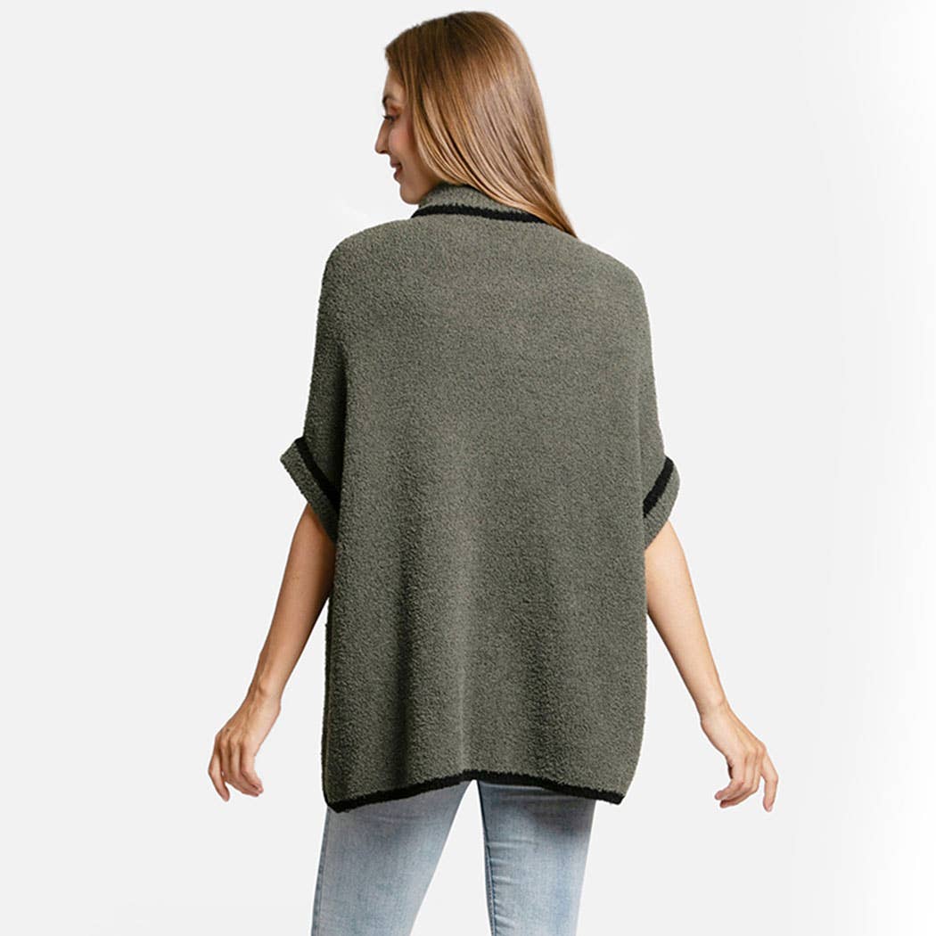 Fashion City - Wholesale Outerwear Poncho - Women's - Solid Zipper Jacket with Outlined Edges3