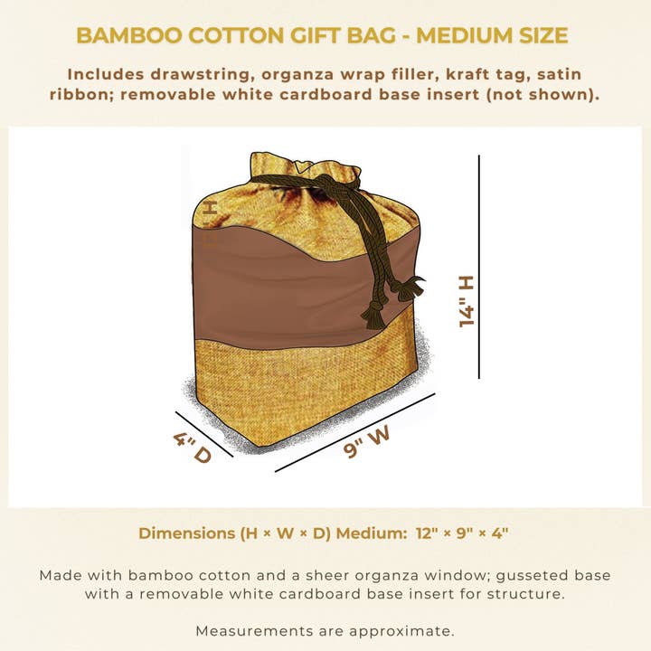 Beauty Blisss - Wholesale Gift Bag - Bamboo Cotton Gift Bag MEDIUM, Light Brown, Tag, 2 Wraps3