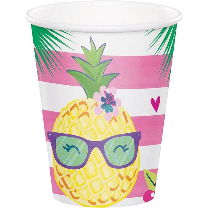 Party Expo, LLC - Wholesale Disposable Cup - Pineapple N Friends - 9oz Paper Cups (8ct)