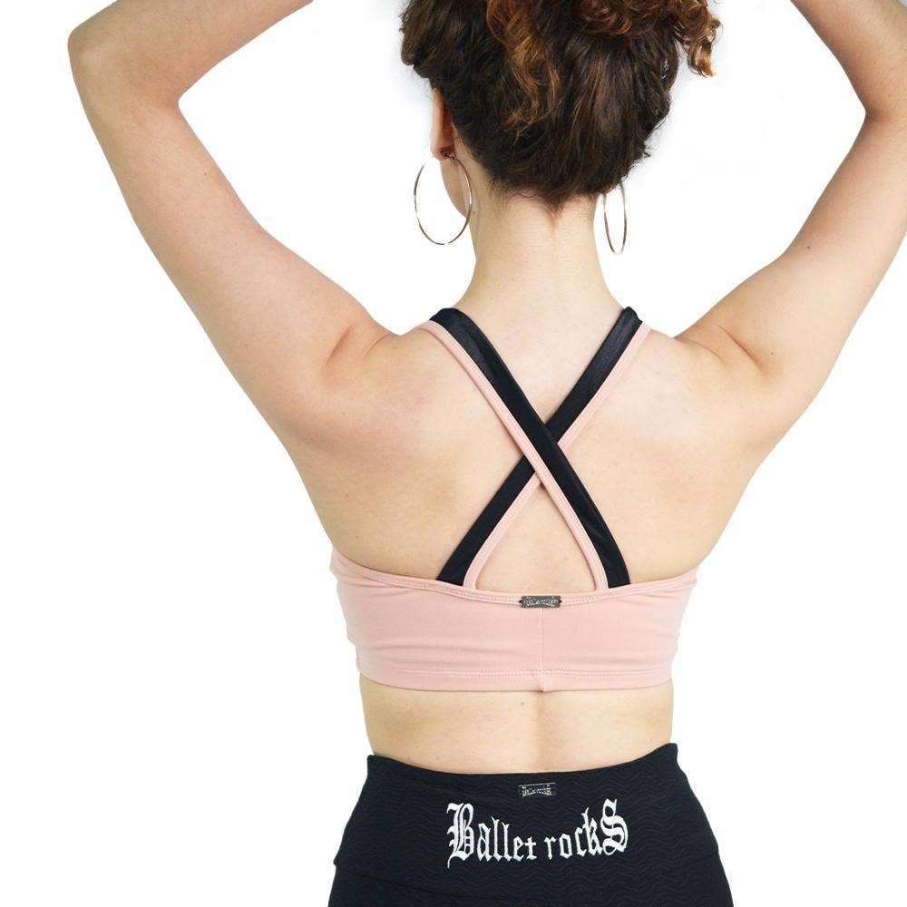 Ballet Rocks - Wholesale Sports bra – Women's - Edge Compression Sports Bra Top in Pink/Black Supplex Lycra1