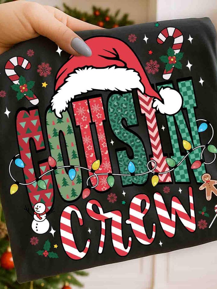 Glaime - Wholesale T-shirt (graphic) – women's - Comfort Colors Matching Christmas Cousin Crew Tee, Retro Tee1