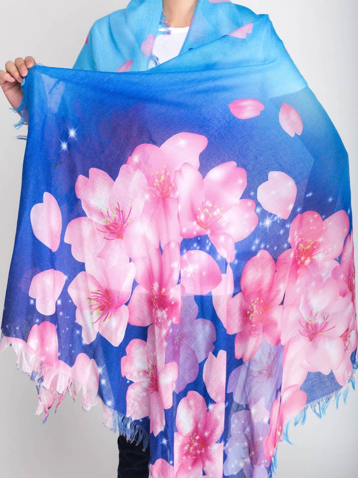 JC021031S Blå & Rosa Blommig Scarf för wholesale av JC Sunny Fashion