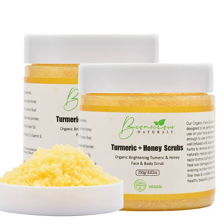 bconsciousnaturals – wholesale Kroppsskrubb/Exfoliant – Inåtväxt hår Exfolierande Himalaya Salt Scrub, 100% ekologisk/naturligt ljusande gurkmeja+honung ansikte och kropp