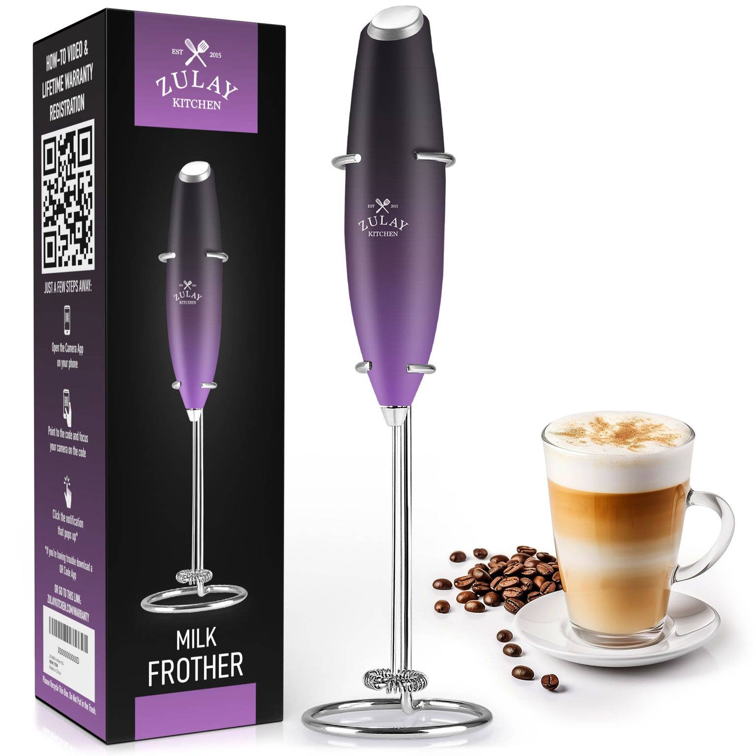 Zulay Kitchen - Wholesale Kitchen Tool/Gadget - Powerful Handheld Milk Frother - With Stand5