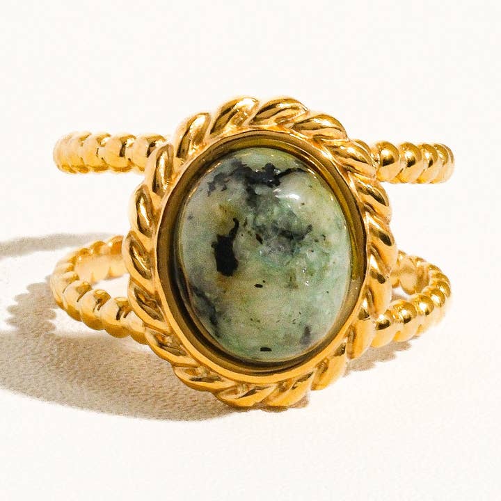 Green Mica 18K Gold Non-Tarnish Stone Adjustable Ring for wholesale on Faire0
