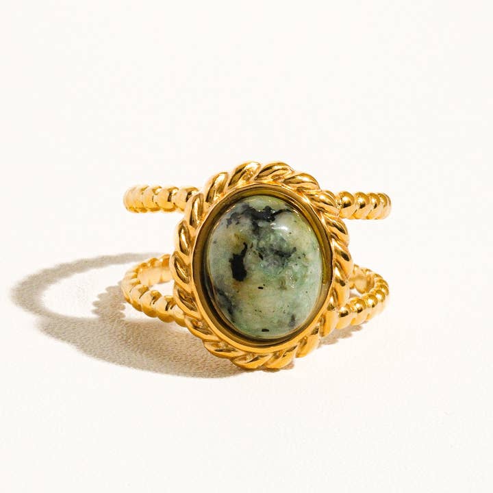 Green Mica 18K Gold Non-Tarnish Stone Adjustable Ring for wholesale on Faire
