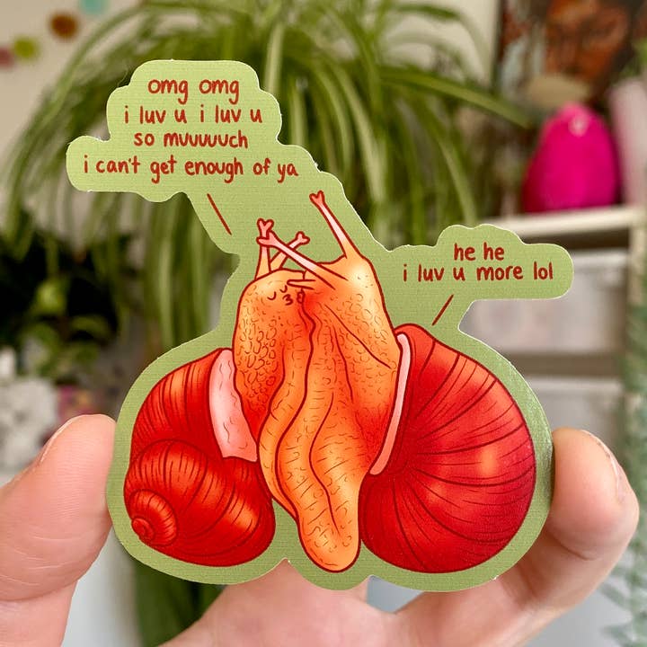 Can't Get Enough of Ya - Snails in Love Vinyl Sticker for wholesale by Luck and Lavender Studio