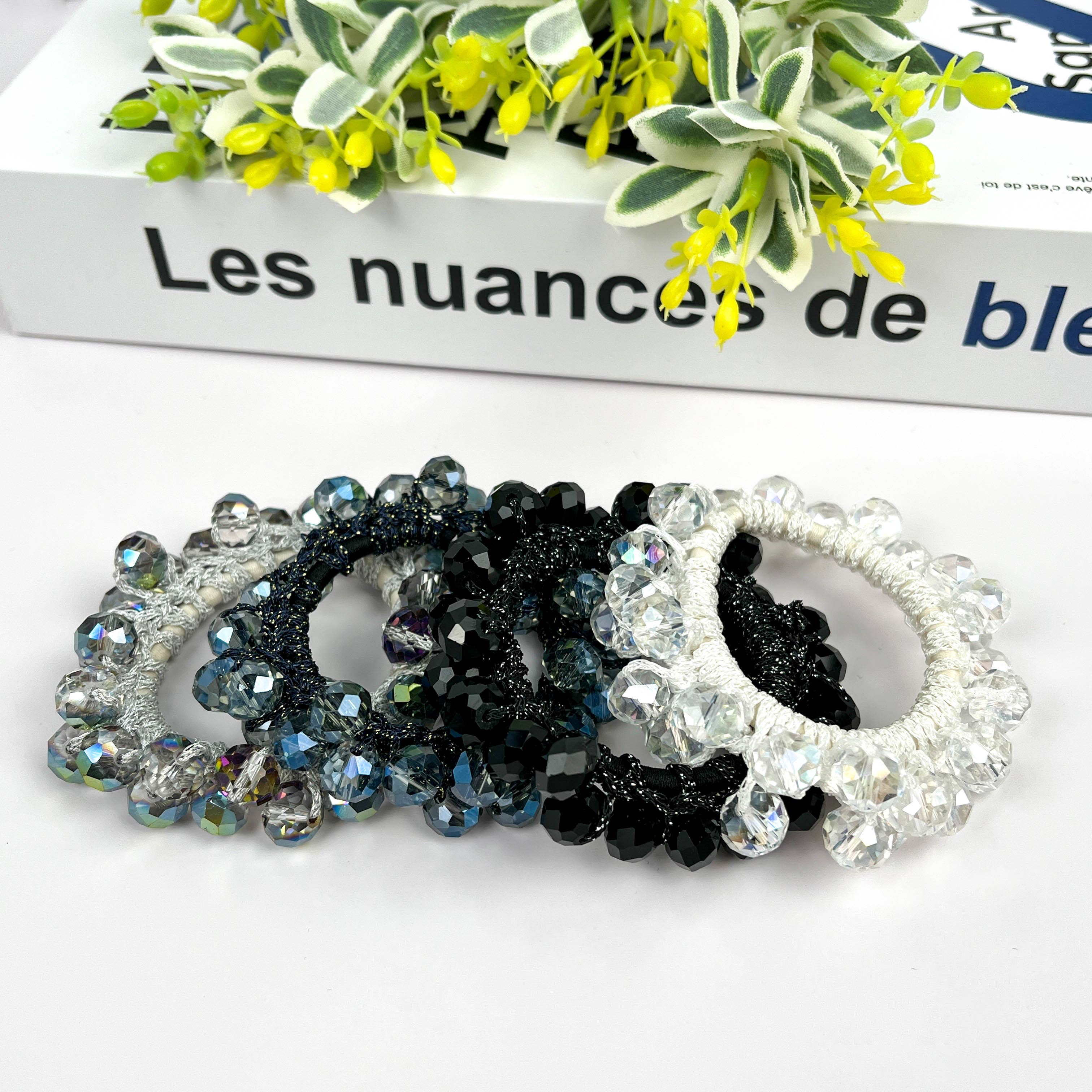 TheDivaSoap - Vente Élastique à cheveux - Élastique à cheveux en cristal élégant, bracelet en strass11