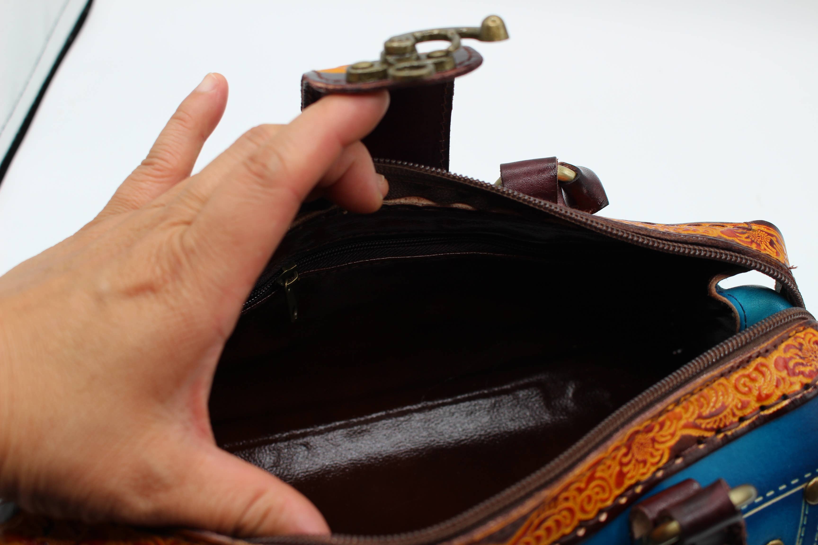 Sunflower Handmade leather inc - Wholesale Top Handle Bag - Women's - Handmade leather Jeans Handbag-blue8