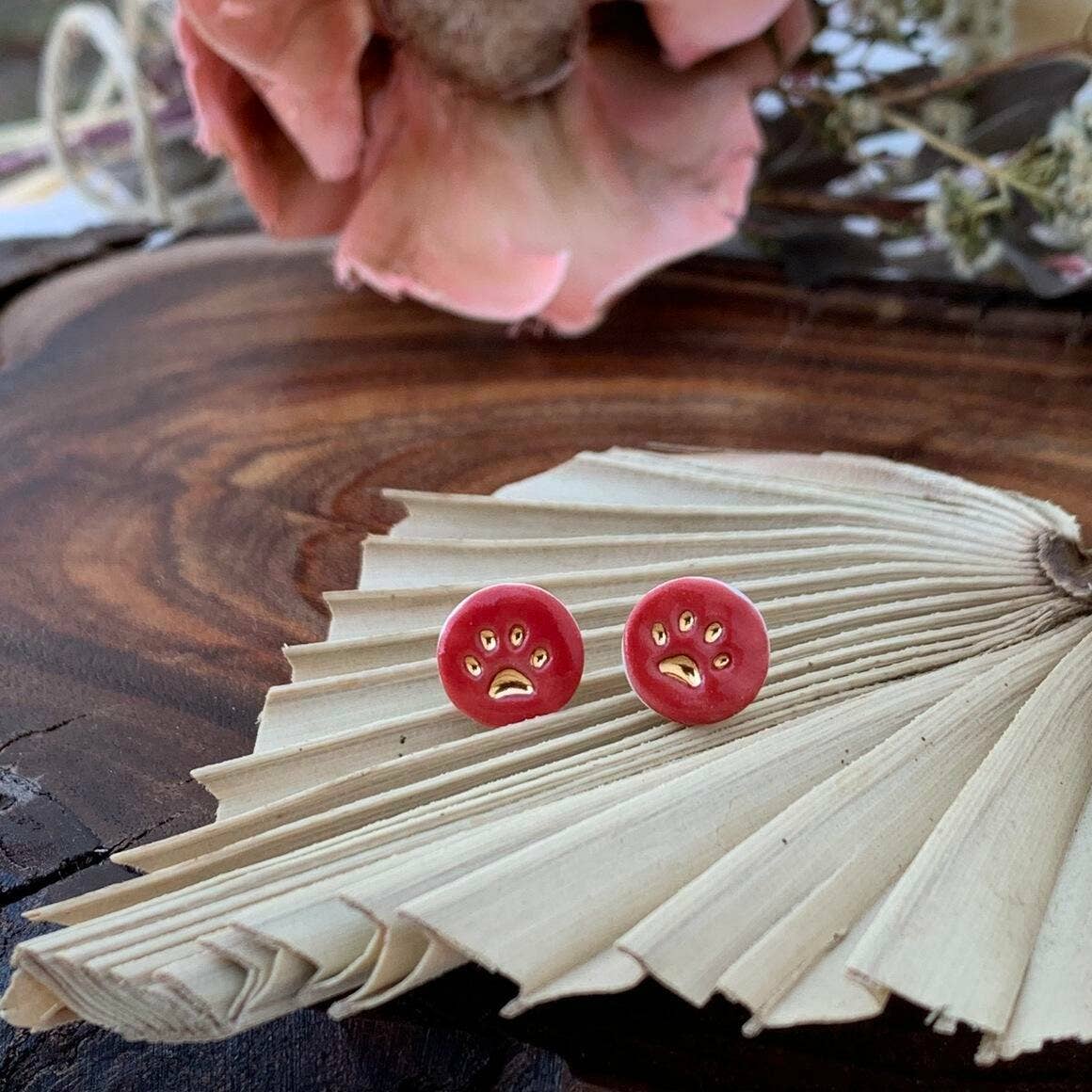 Wolf and Clay Pty Ltd - Wholesale Stud/Post Earrings - Paw print in Gold - Porcelain Stud Earrings8