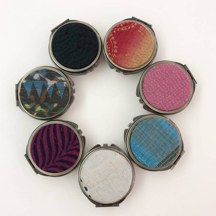 Antique Bronze Round Mirror Jewelry Pill Box Container for wholesale by OTTO FINN