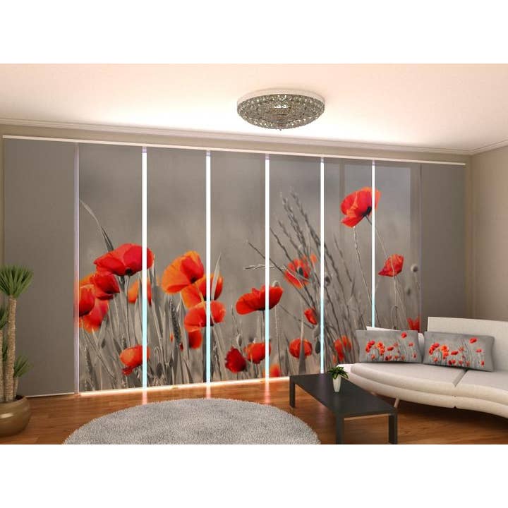 Set of 8 Field Poppies Panel Curtains for wholesale by IlyDecor
