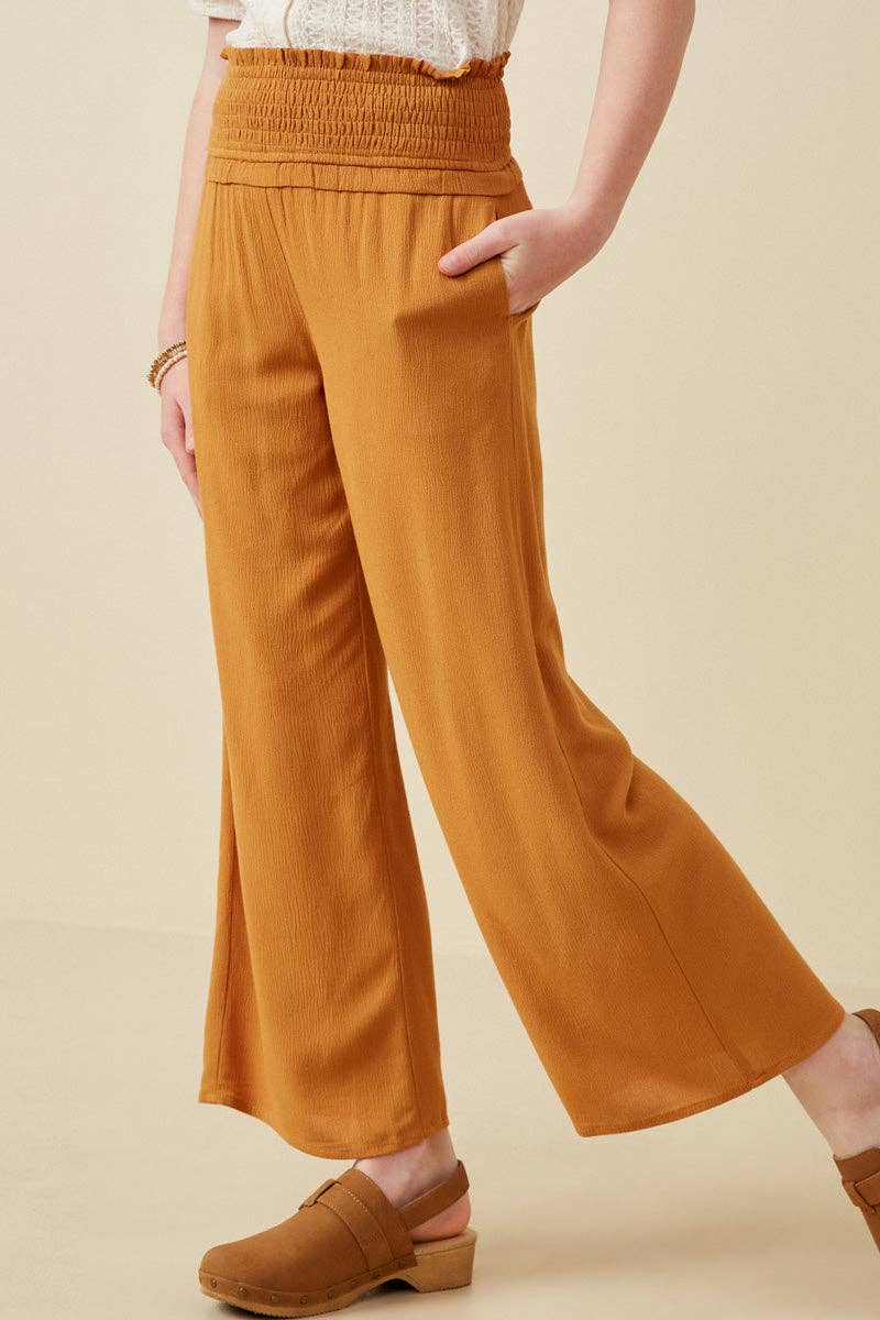 Camel Girls Smocked Waist Wide Leg Pants for wholesale on Faire4