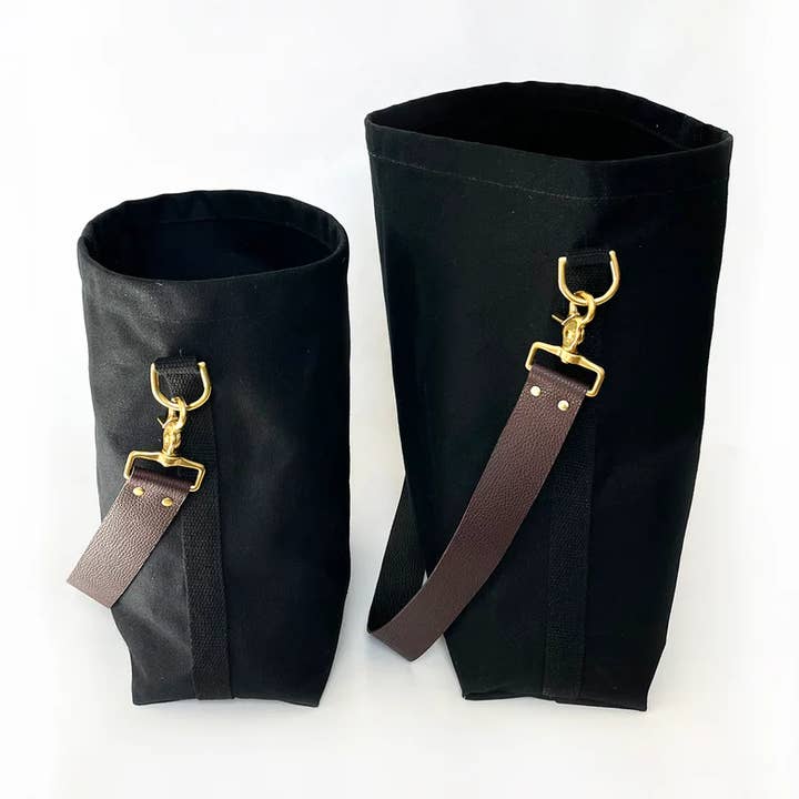 Bolso tote negro - correa de cuero color chocolate para venta al por mayor de Celina Mancurti, LLC