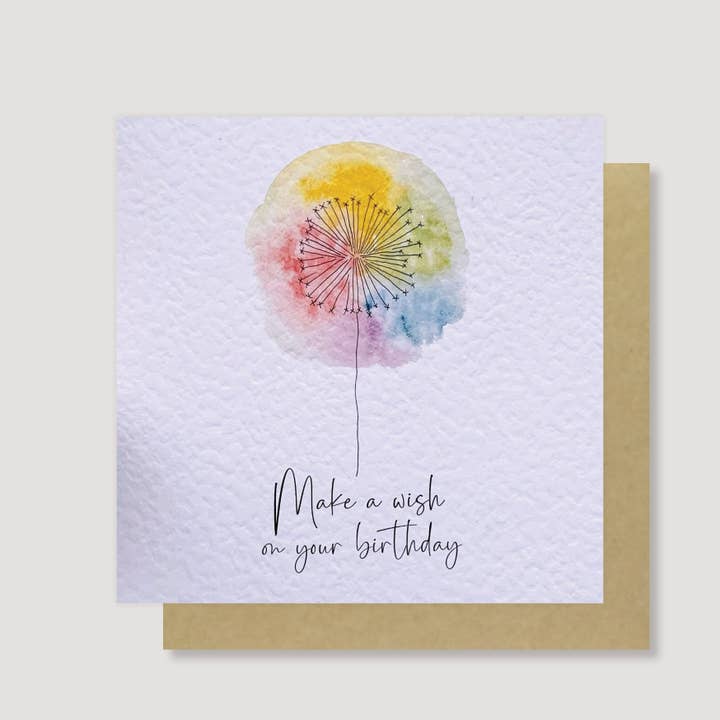 Make a Wish Rainbow Birthday Card – Eco-Friendly & Handmade for wholesale by Heather Trefusis Art - Greeting Cards (*US Duties Paid*)