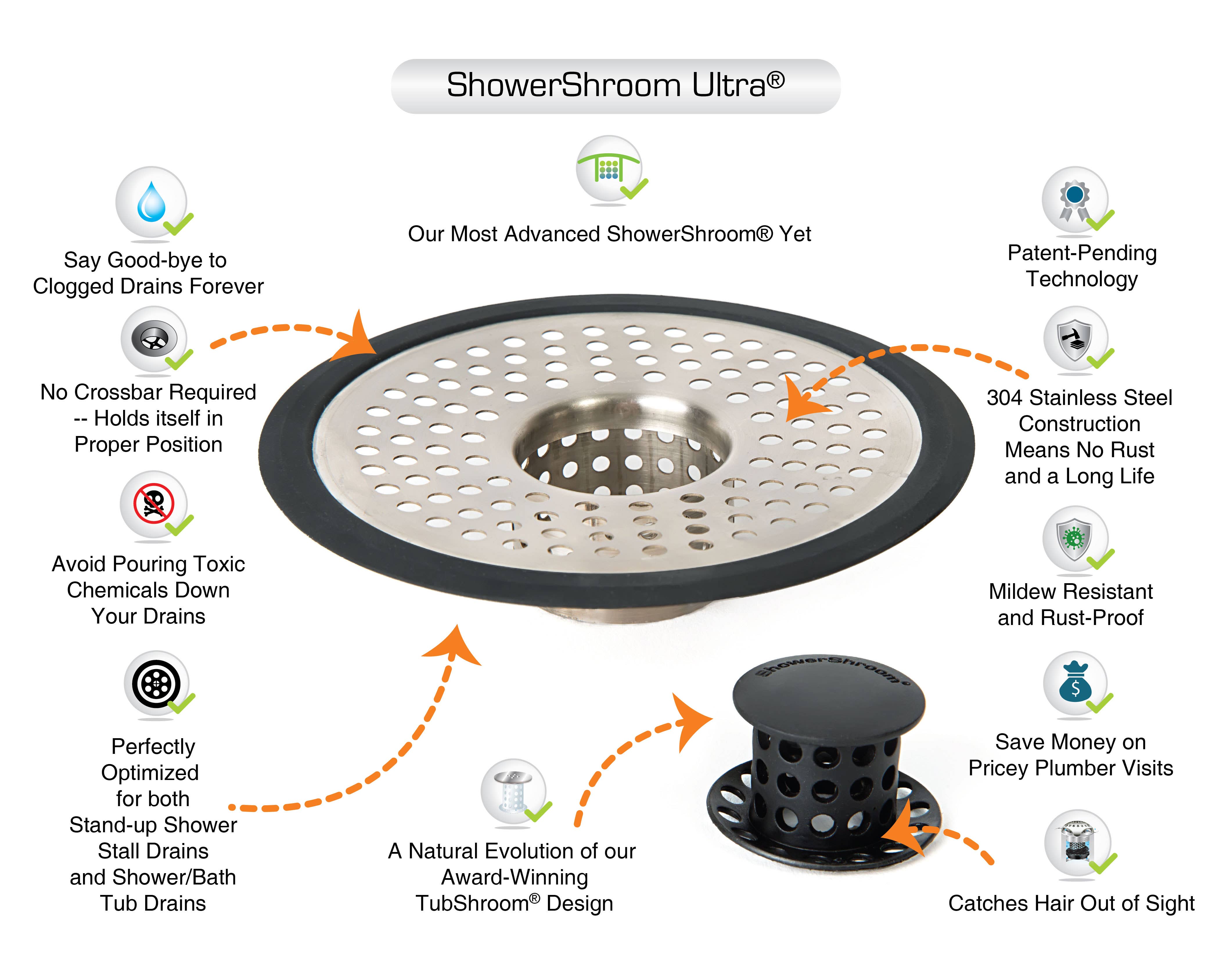 ShowerShroom showershroom shsult755 ultra revolutionary shower hair catcher  drain protector, stainless