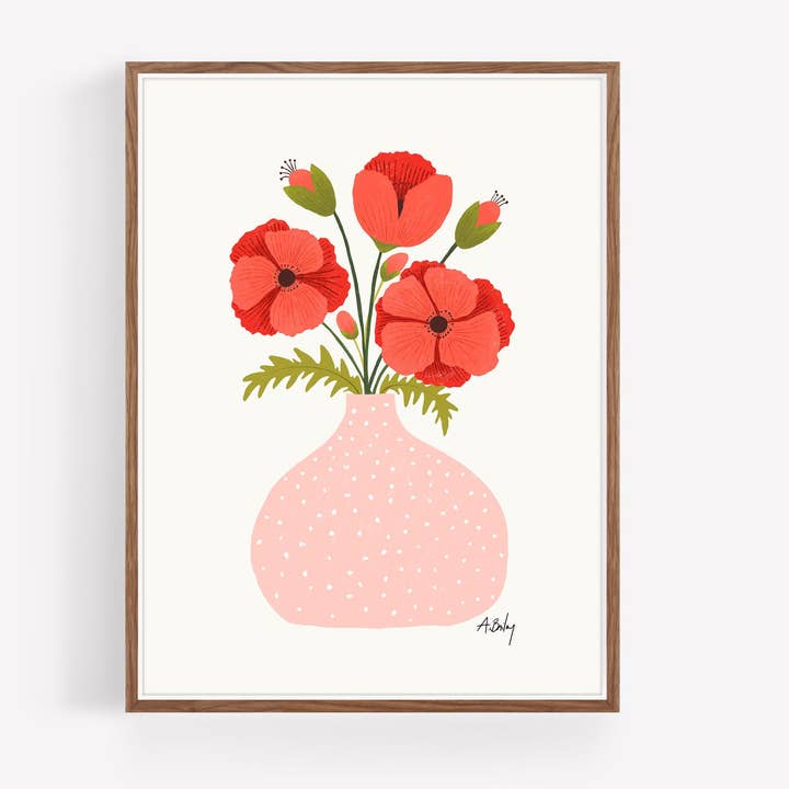 Bouquet di papaveri - stampa illustrazione floreale per la vendita all'ingrosso da parte di Annie Bailey Art