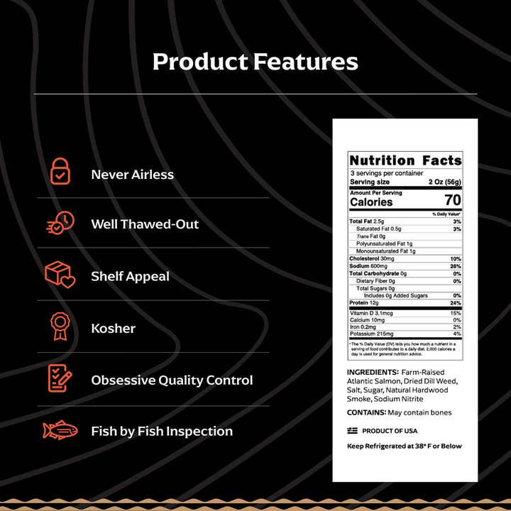 Legend of Jona - Wholesale Fish/seafood - JONA Smoked Salmon 6oz - Gravlax - Kosher Certified4