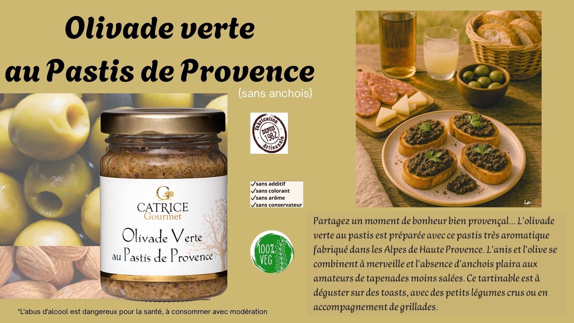 CATRICE GOURMET - Vendita all'ingrosso Tapenade - Crema Spalmabile di Olive - Olivada verde al pastis di Provenza 801