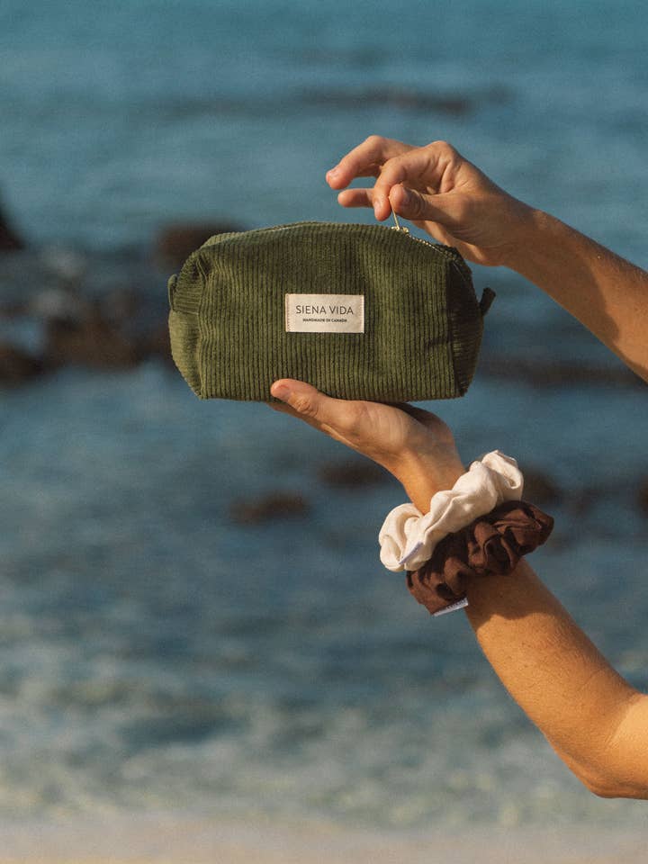 Dark Olive Corduroy Pouch - Small for wholesale by Siena Vida