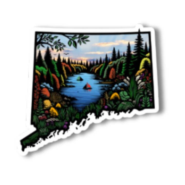 Connecticut State -Autumn On The River - 3” Vinyl Sticker for wholesale by National Parks and Beyond