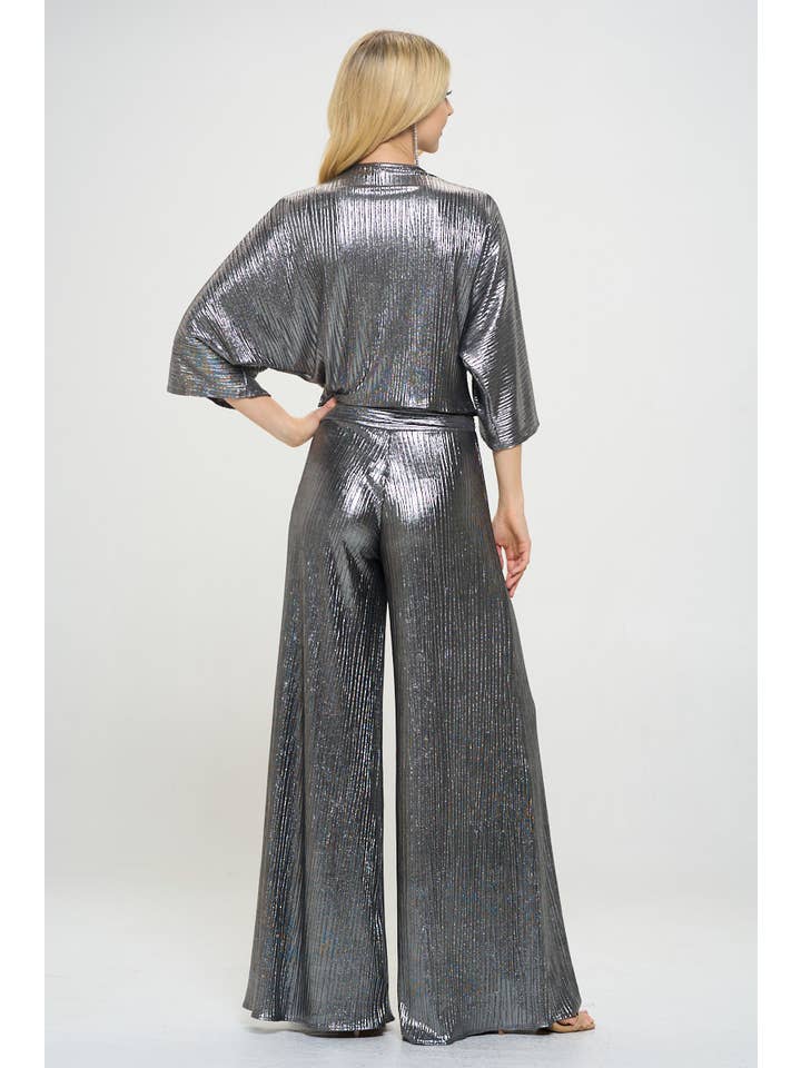 Silver Made in USA Metallic Pants w/ Elastic Waist for wholesale on Faire
